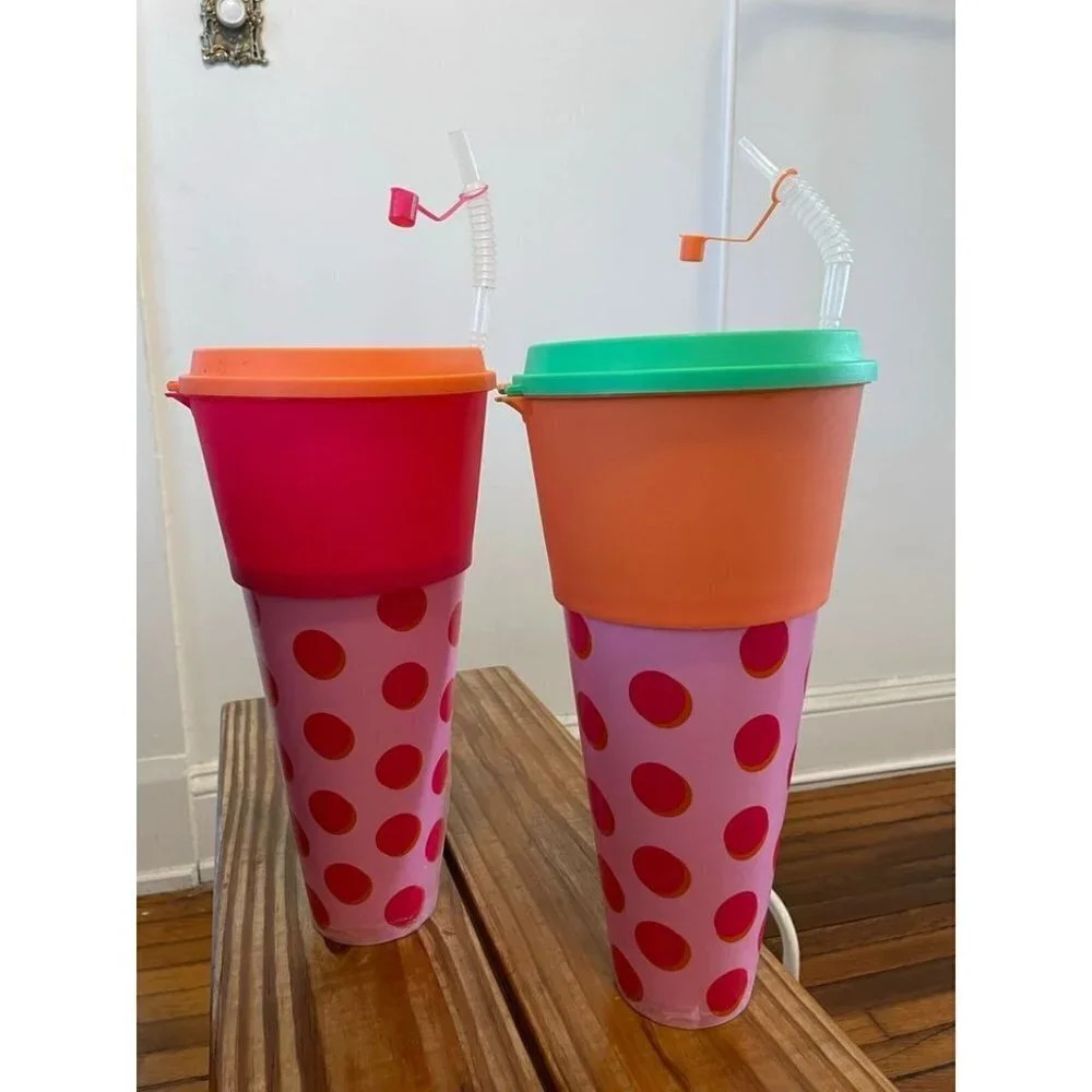 Two 12" Large Plastic Water Bottles with Straws